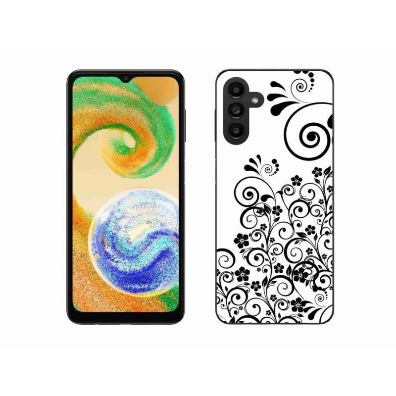 Gelový kryt mmCase na mobil Samsung Galaxy A04s (164.7x76.7x9.1mm) - černobílé květinové vzory
