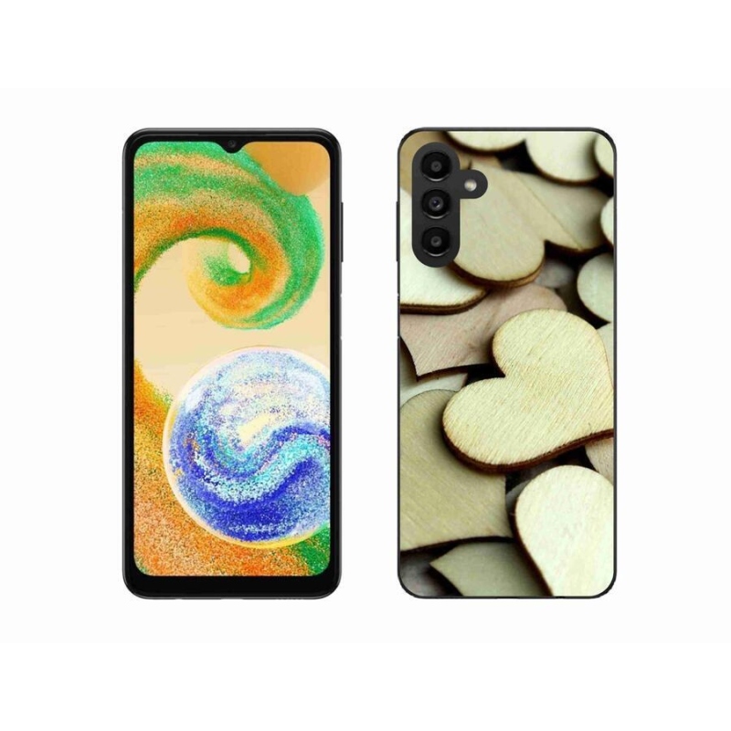 Gelový kryt mmCase na mobil Samsung Galaxy A04s (164.7x76.7x9.1mm) - dřevěná srdíčka