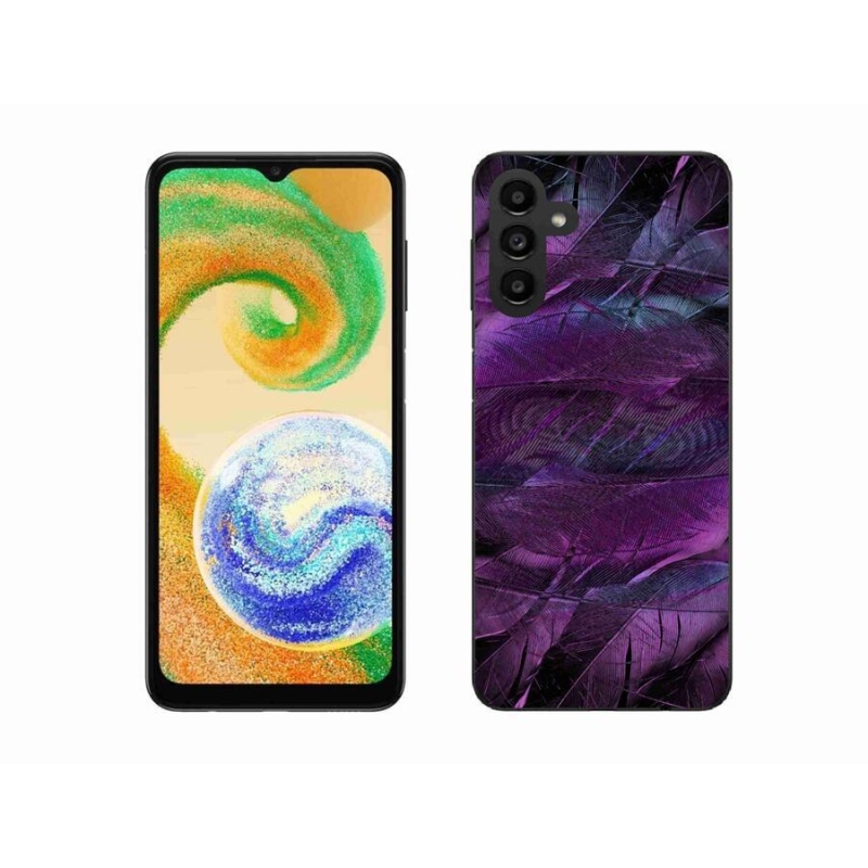 Gelový kryt mmCase na mobil Samsung Galaxy A04s (164.7x76.7x9.1mm) - fialová pírka