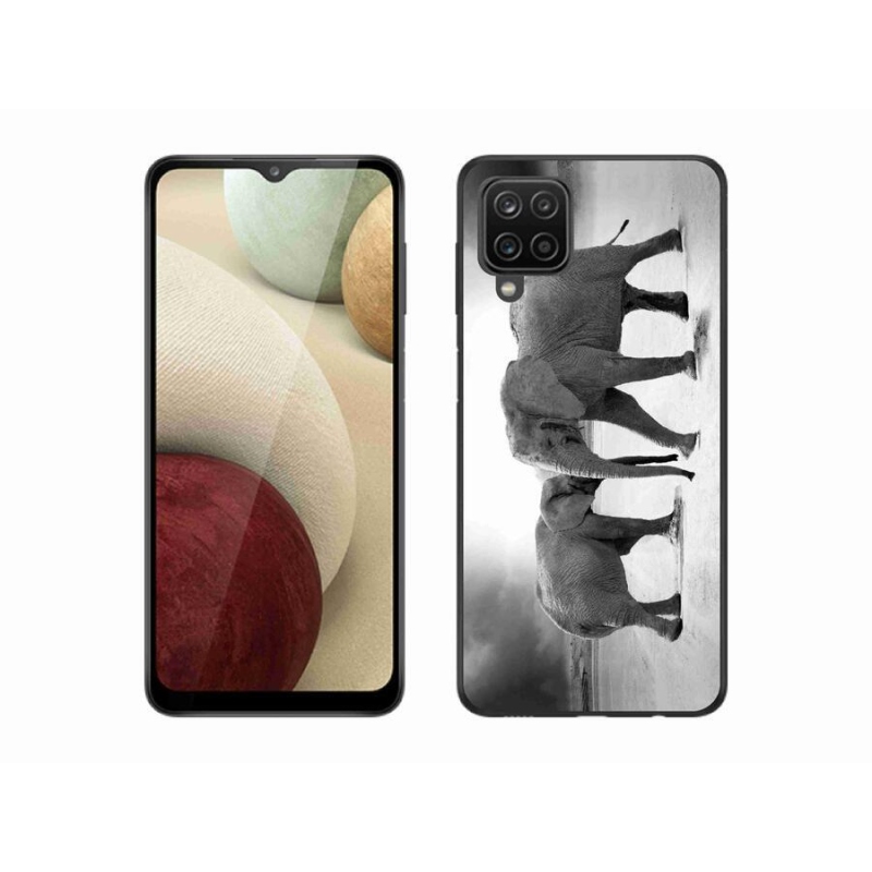 Gelový kryt mmCase na mobil Samsung Galaxy A12 - černobílí sloni