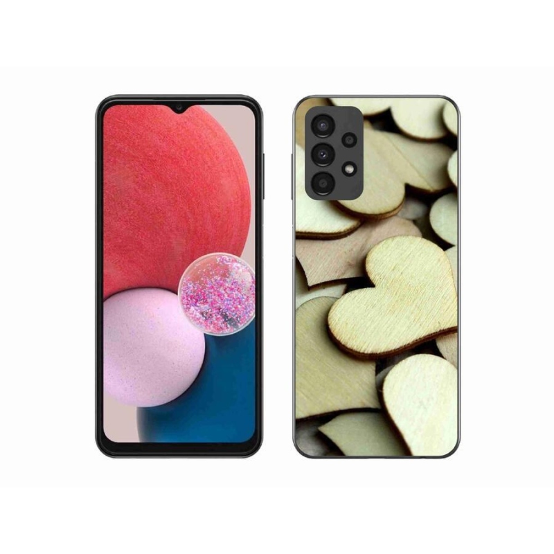Gelový kryt mmCase na mobil Samsung Galaxy A13 4G - dřevěná srdíčka