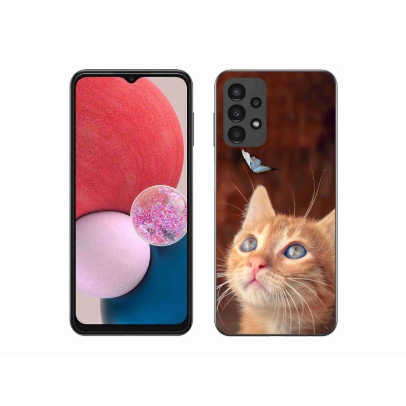 Gelový kryt mmCase na mobil Samsung Galaxy A13 4G - motýl a kotě