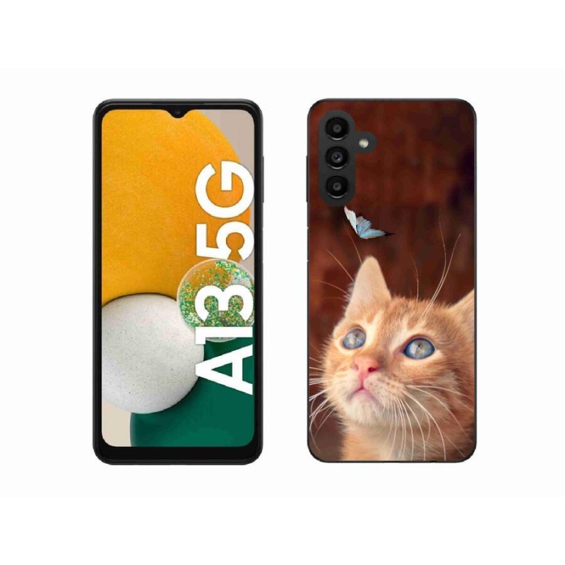 Gelový kryt mmCase na mobil Samsung Galaxy A13 5G - motýl a kotě