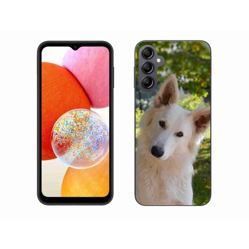Gelový kryt mmCase na mobil Samsung Galaxy A14 4G/5G - bílý švýcarský ovčák 1