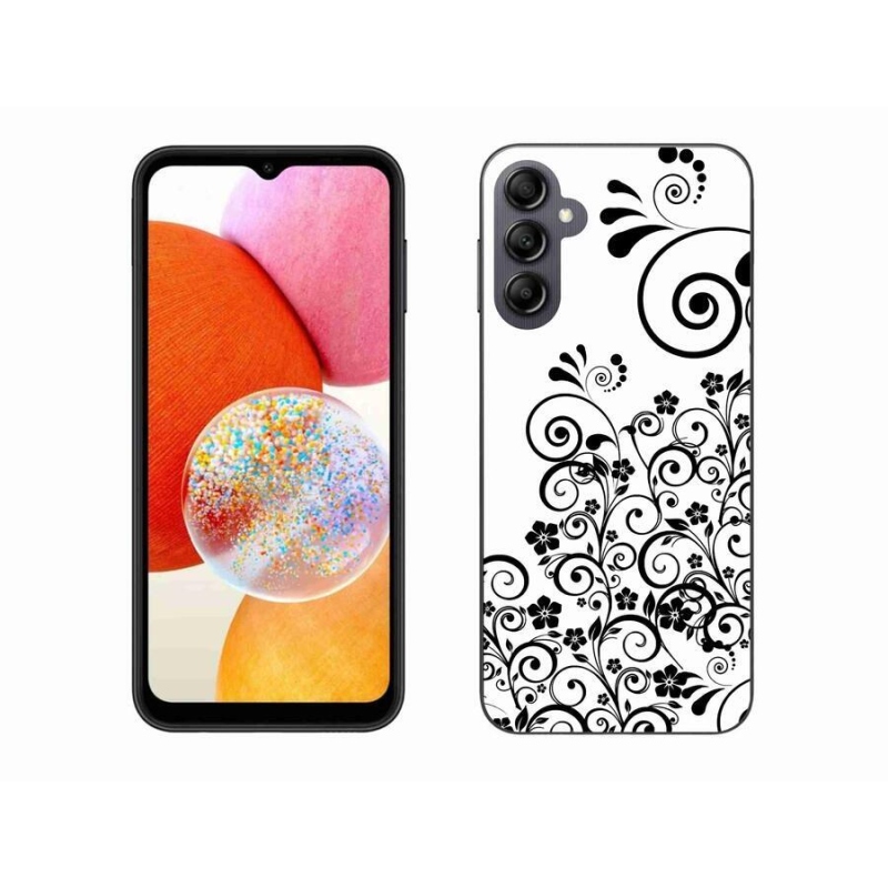 Gelový kryt mmCase na mobil Samsung Galaxy A14 4G/5G - černobílé květinové vzory