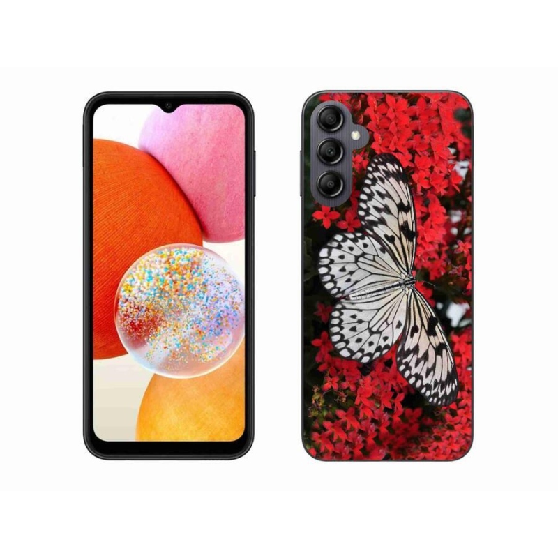 Gelový kryt mmCase na mobil Samsung Galaxy A14 4G/5G - černobílý motýl 1