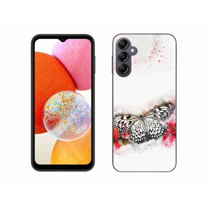 Gelový kryt mmCase na mobil Samsung Galaxy A14 4G/5G - černobílý motýl