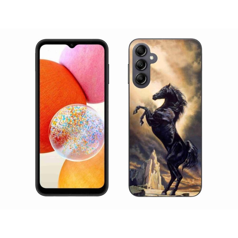 Gelový kryt mmCase na mobil Samsung Galaxy A14 4G/5G - černý kreslený kůň