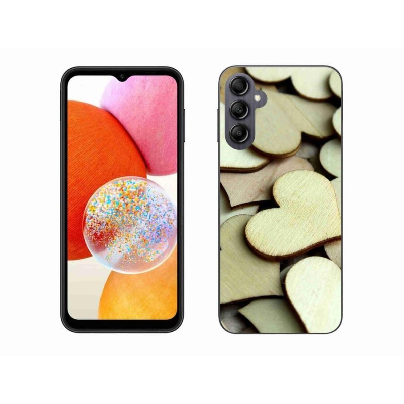 Gelový kryt mmCase na mobil Samsung Galaxy A14 4G/5G - dřevěná srdíčka
