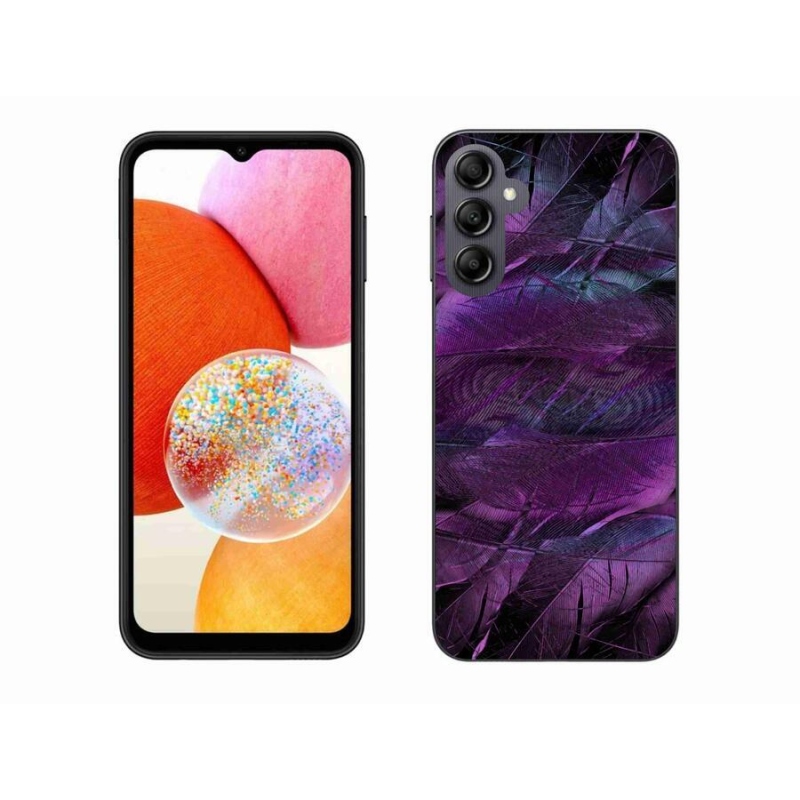 Gelový kryt mmCase na mobil Samsung Galaxy A14 4G/5G - fialová pírka