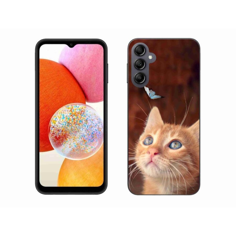 Gelový kryt mmCase na mobil Samsung Galaxy A14 4G/5G - motýl a kotě