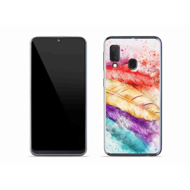 Gelový kryt mmCase na mobil Samsung Galaxy A20e - barevné peří