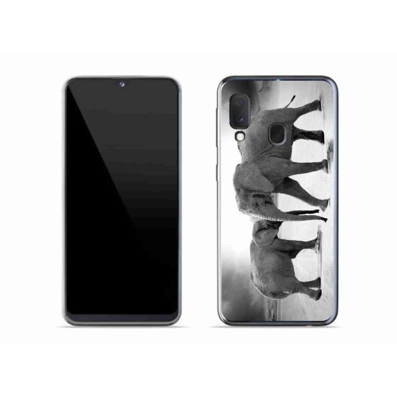 Gelový kryt mmCase na mobil Samsung Galaxy A20e - černobílí sloni
