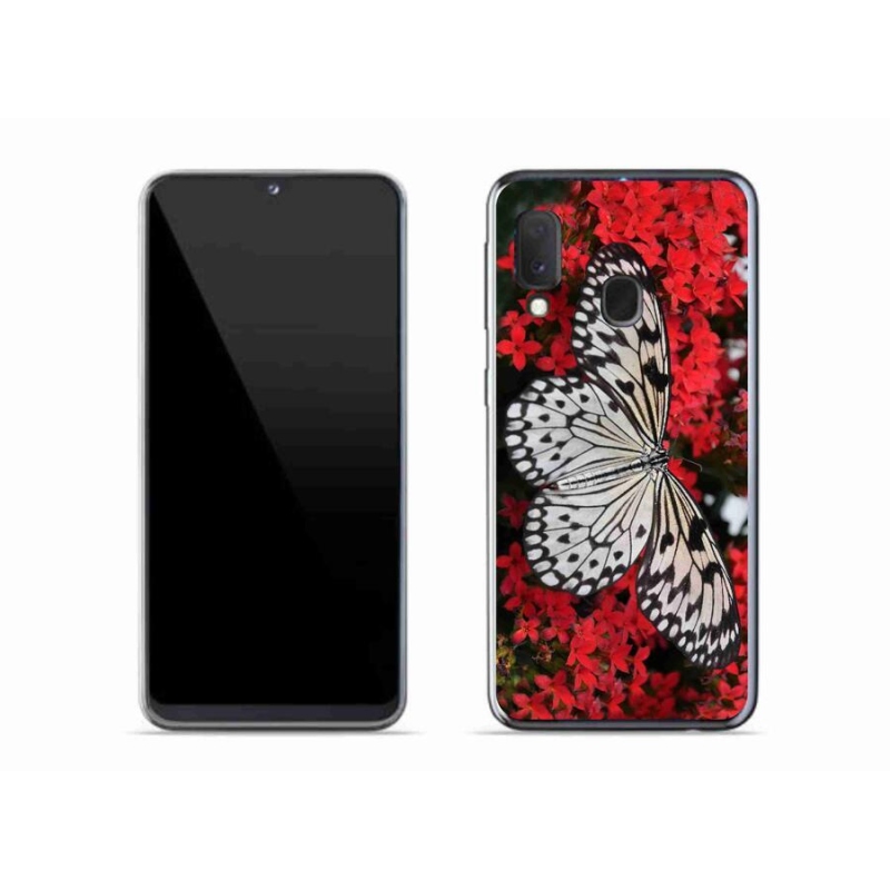 Gelový kryt mmCase na mobil Samsung Galaxy A20e - černobílý motýl 1
