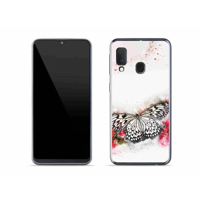 Gelový kryt mmCase na mobil Samsung Galaxy A20e - černobílý motýl