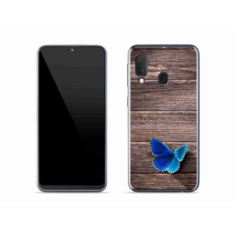 Gelový kryt mmCase na mobil Samsung Galaxy A20e - modrý motýl 1