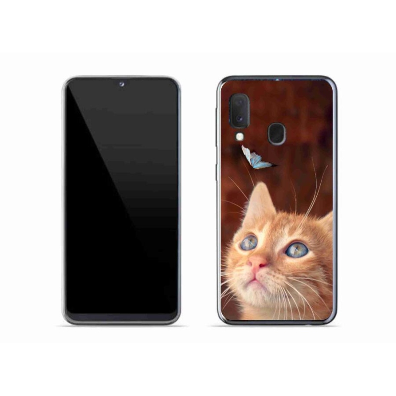 Gelový kryt mmCase na mobil Samsung Galaxy A20e - motýl a kotě