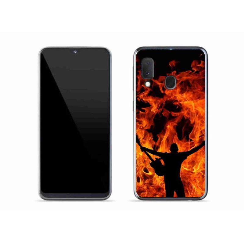 Gelový kryt mmCase na mobil Samsung Galaxy A20e - muzikant a oheň