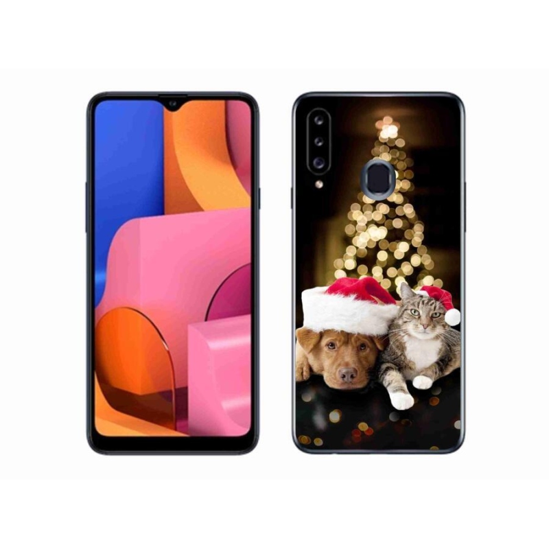 Gelový kryt mmCase na mobil Samsung Galaxy A20s - vánoční pes a kočka