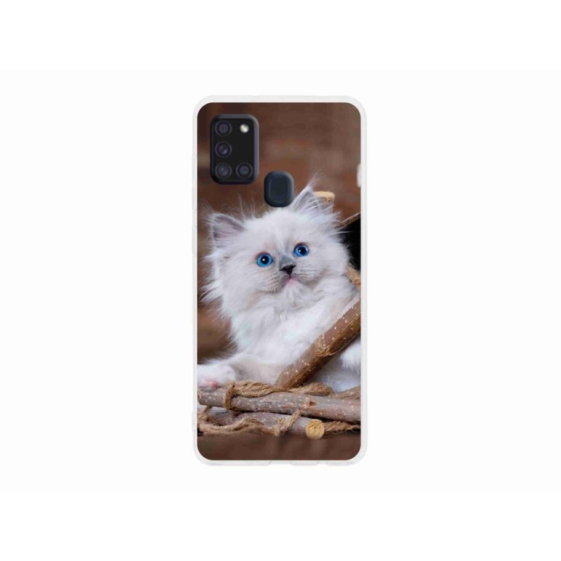 Gelový kryt mmCase na mobil Samsung Galaxy A21s - bílé kotě
