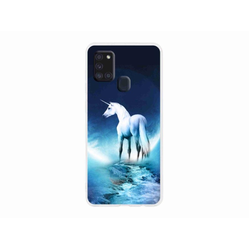 Gelový kryt mmCase na mobil Samsung Galaxy A21s - bílý jednorožec