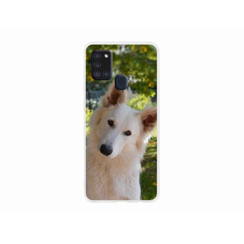 Gelový kryt mmCase na mobil Samsung Galaxy A21s - bílý švýcarský ovčák 1