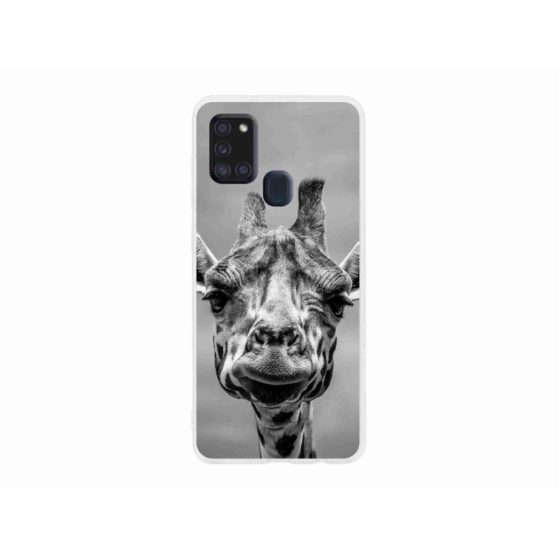 Gelový kryt mmCase na mobil Samsung Galaxy A21s - černobílá žirafa
