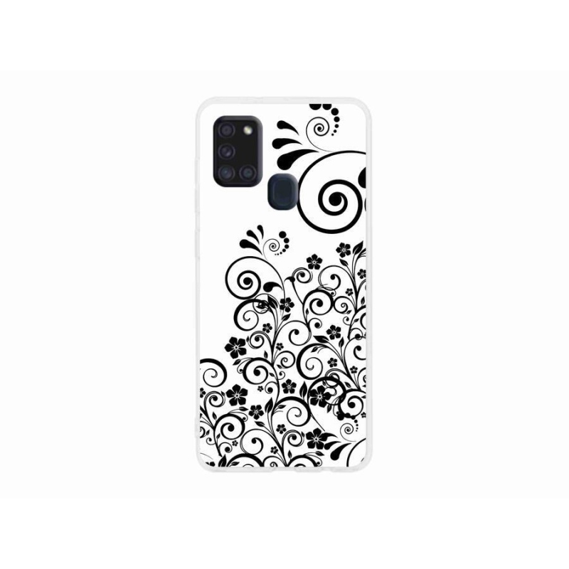 Gelový kryt mmCase na mobil Samsung Galaxy A21s - černobílé květinové vzory