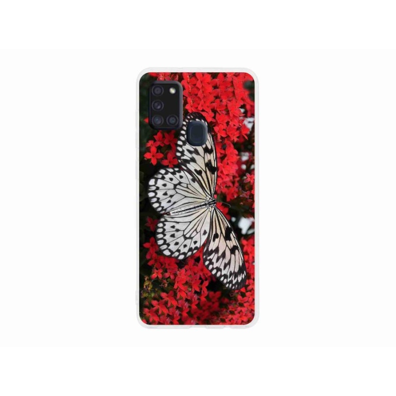 Gelový kryt mmCase na mobil Samsung Galaxy A21s - černobílý motýl 1