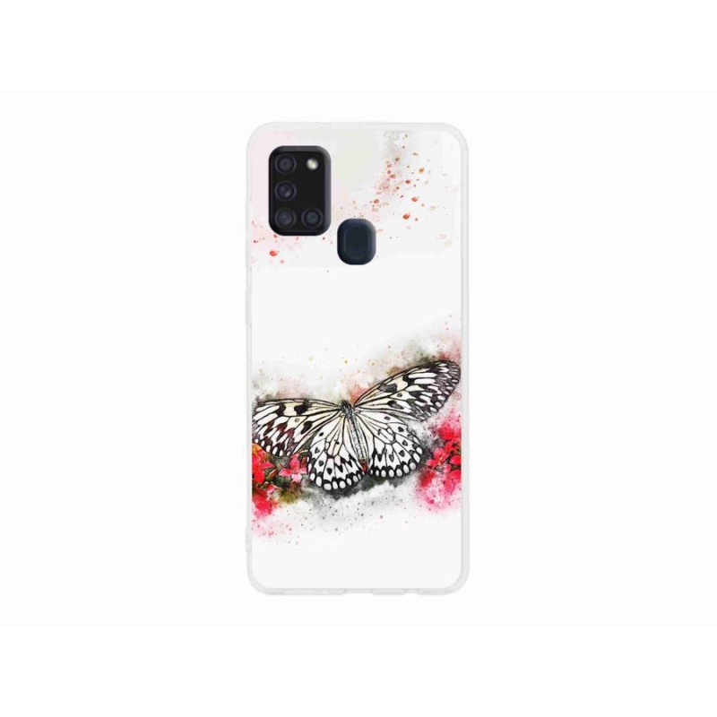 Gelový kryt mmCase na mobil Samsung Galaxy A21s - černobílý motýl