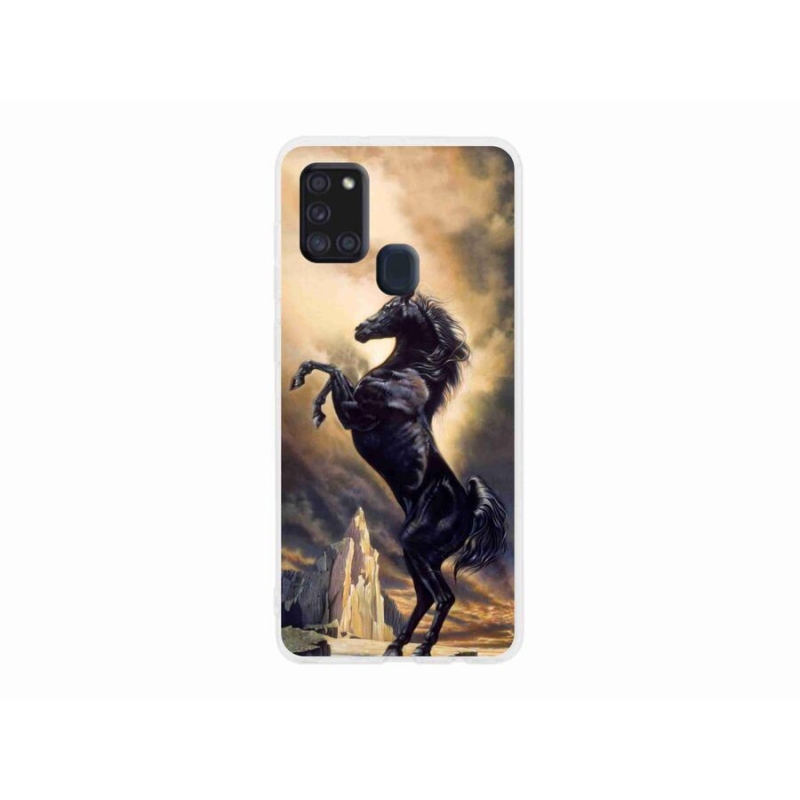 Gelový kryt mmCase na mobil Samsung Galaxy A21s - černý kreslený kůň