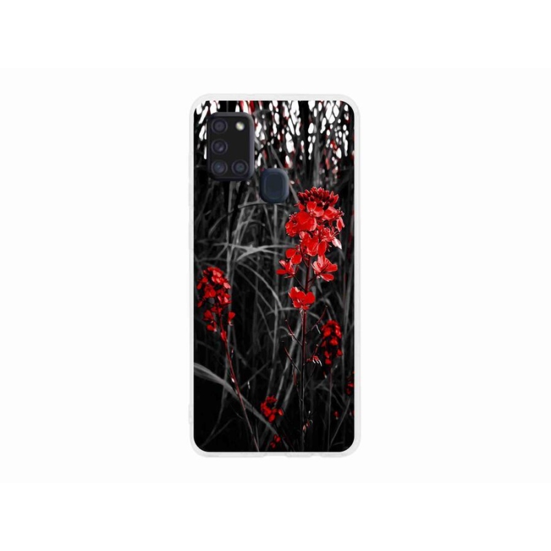 Gelový kryt mmCase na mobil Samsung Galaxy A21s - červená rostlina