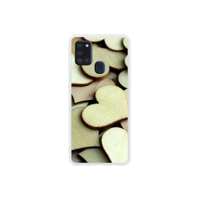 Gelový kryt mmCase na mobil Samsung Galaxy A21s - dřevěná srdíčka