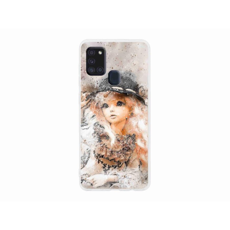 Gelový kryt mmCase na mobil Samsung Galaxy A21s - holčička s kloboukem