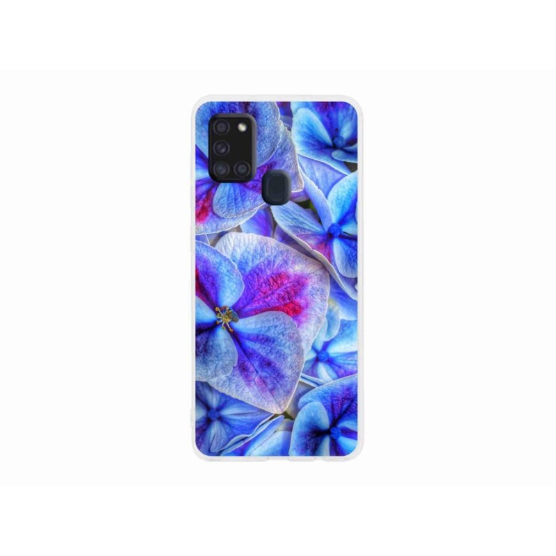 Gelový kryt mmCase na mobil Samsung Galaxy A21s - modré květy 1
