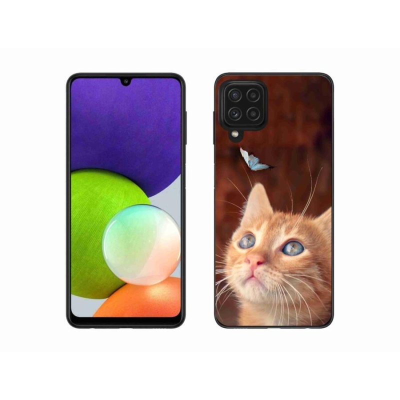 Gelový kryt mmCase na mobil Samsung Galaxy A22 4G - motýl a kotě