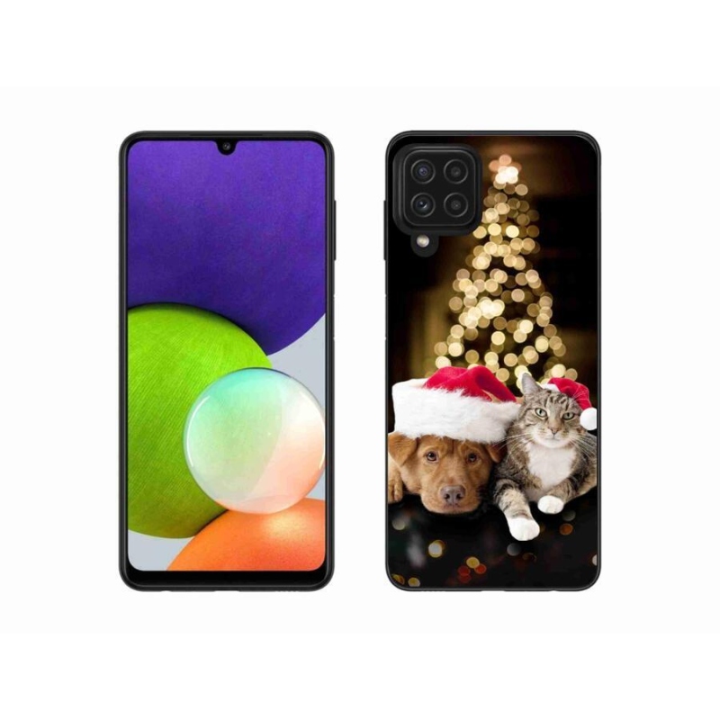 Gelový kryt mmCase na mobil Samsung Galaxy A22 4G - vánoční pes a kočka