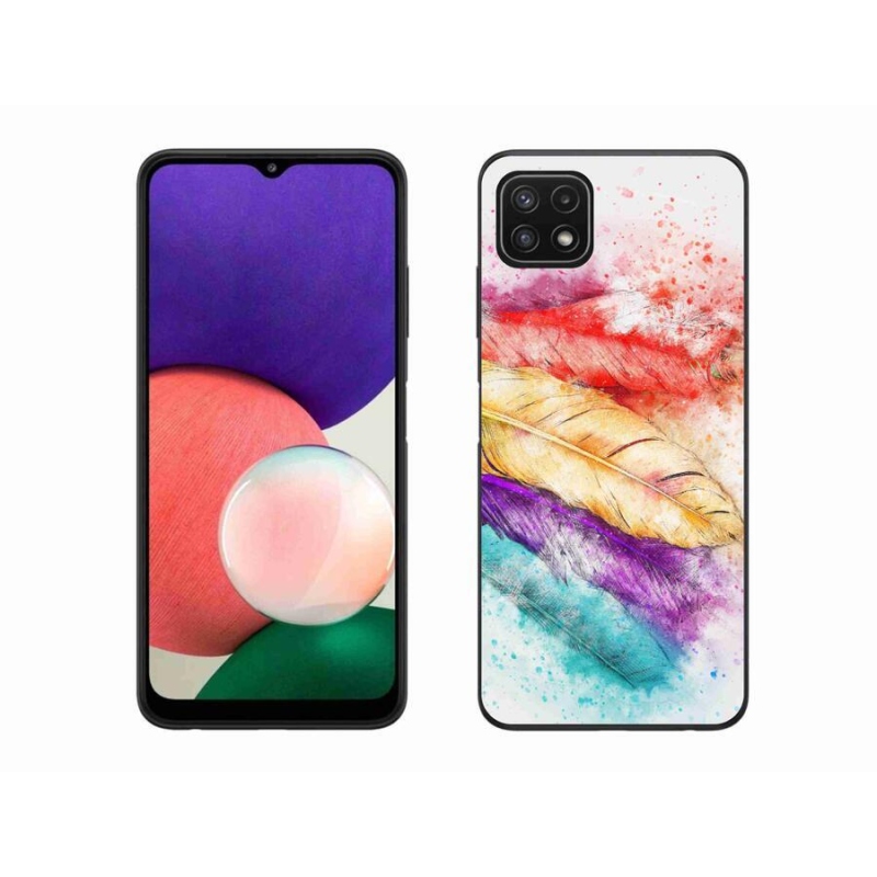 Gelový kryt mmCase na mobil Samsung Galaxy A22 5G - barevné peří