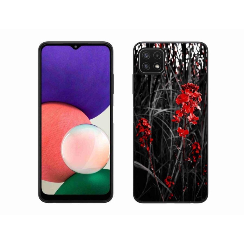 Gelový kryt mmCase na mobil Samsung Galaxy A22 5G - červená rostlina