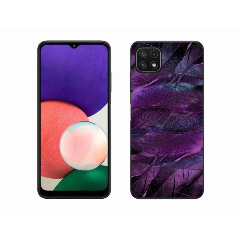 Gelový kryt mmCase na mobil Samsung Galaxy A22 5G - fialová pírka