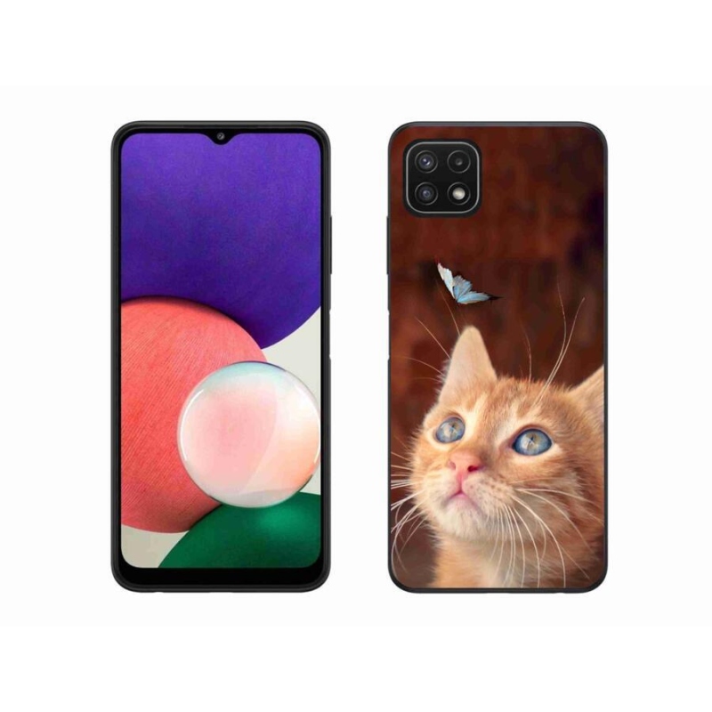 Gelový kryt mmCase na mobil Samsung Galaxy A22 5G - motýl a kotě
