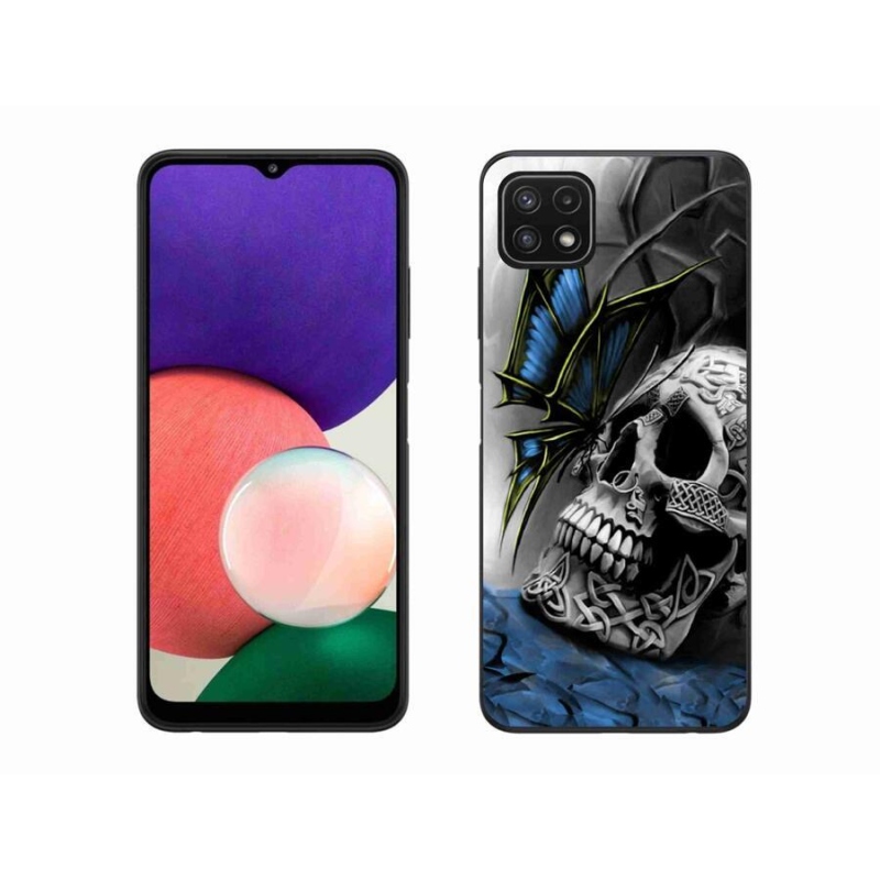 Gelový kryt mmCase na mobil Samsung Galaxy A22 5G - motýl a lebka