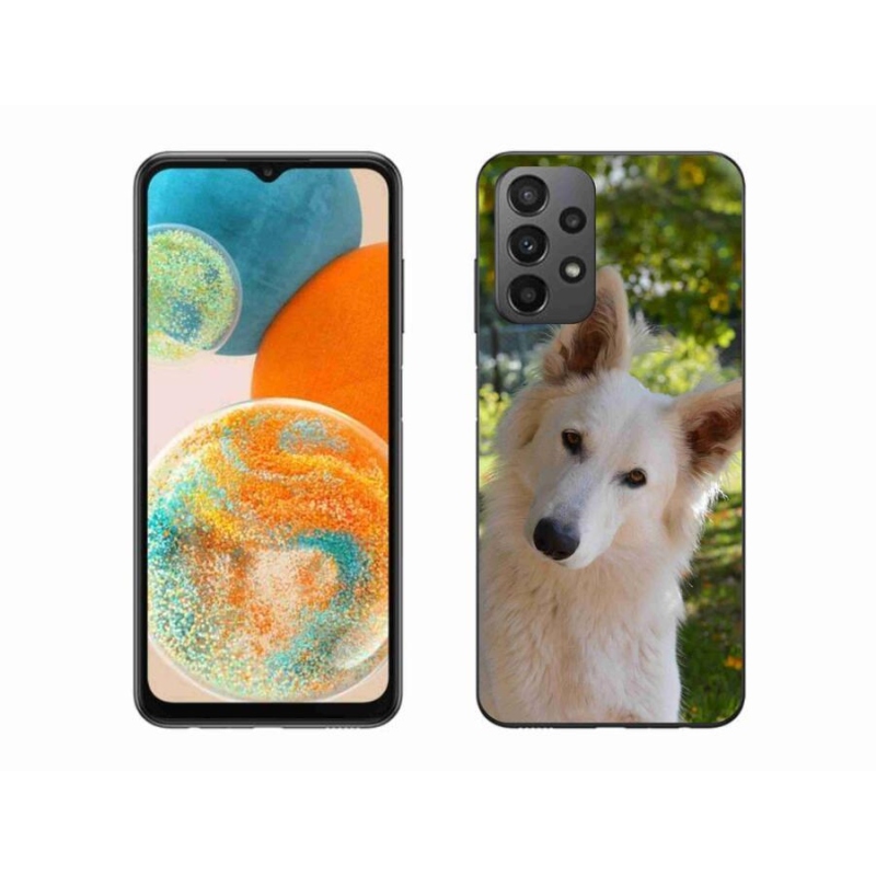 Gelový kryt mmCase na mobil Samsung Galaxy A23 4G/5G - bílý švýcarský ovčák 1
