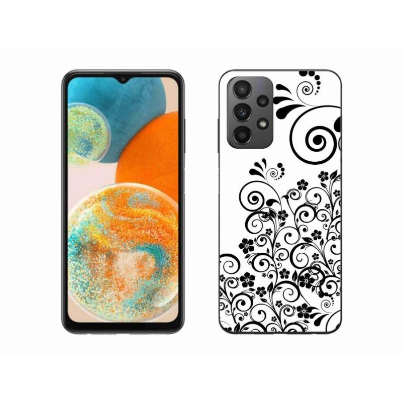 Gelový kryt mmCase na mobil Samsung Galaxy A23 4G/5G - černobílé květinové vzory