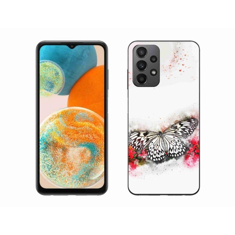 Gelový kryt mmCase na mobil Samsung Galaxy A23 4G/5G - černobílý motýl