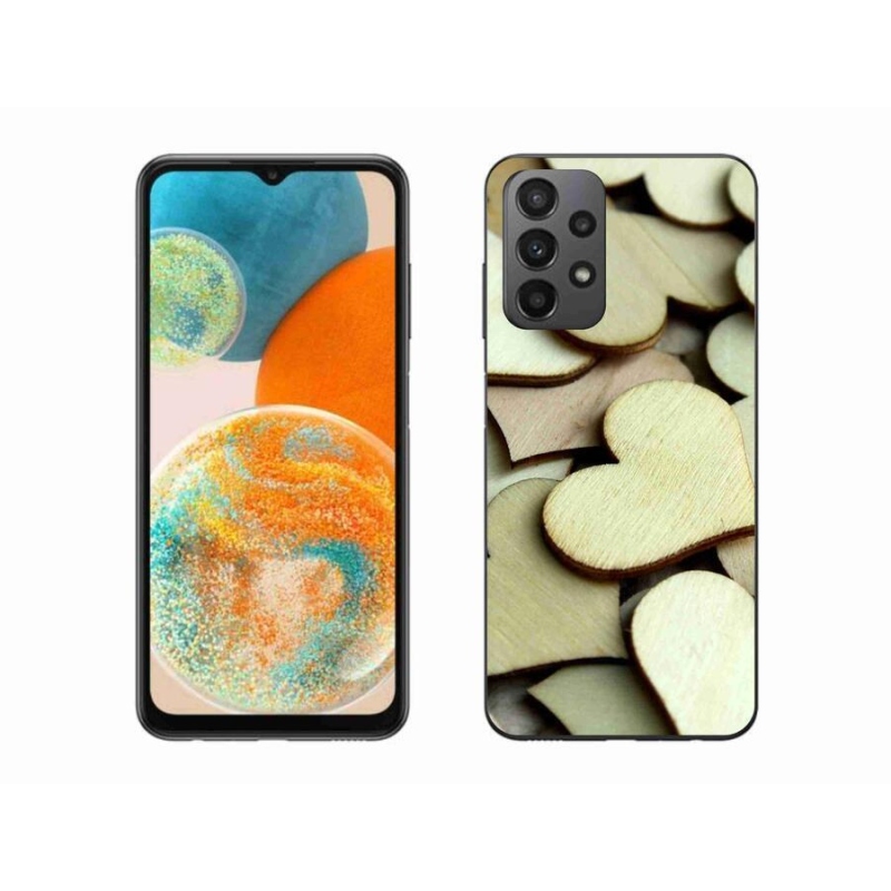 Gelový kryt mmCase na mobil Samsung Galaxy A23 4G/5G - dřevěná srdíčka