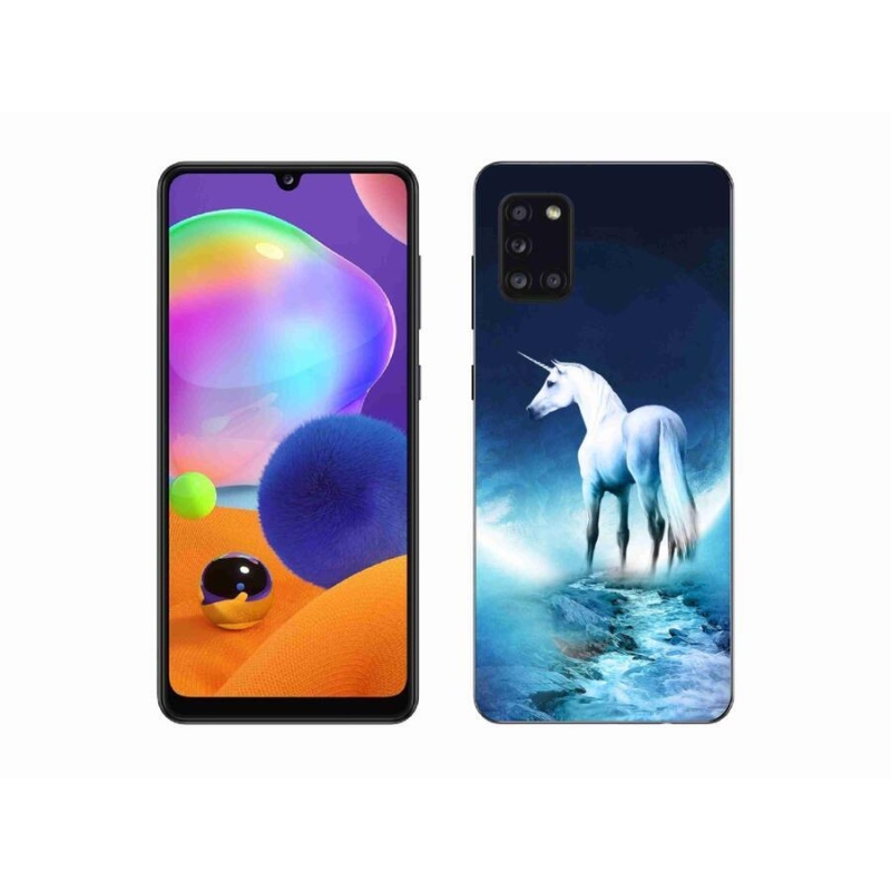 Gelový kryt mmCase na mobil Samsung Galaxy A31 - bílý jednorožec