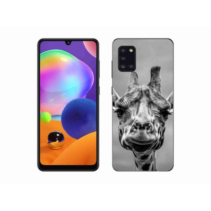 Gelový kryt mmCase na mobil Samsung Galaxy A31 - černobílá žirafa