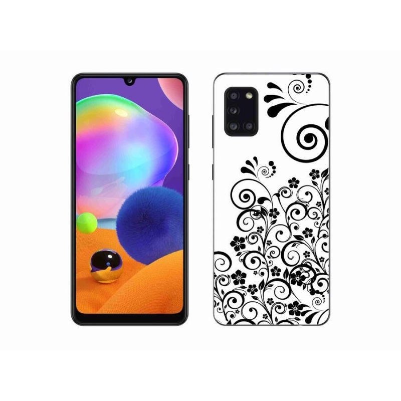 Gelový kryt mmCase na mobil Samsung Galaxy A31 - černobílé květinové vzory
