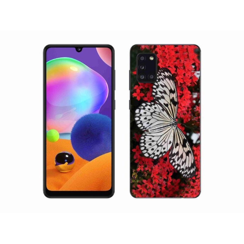 Gelový kryt mmCase na mobil Samsung Galaxy A31 - černobílý motýl 1